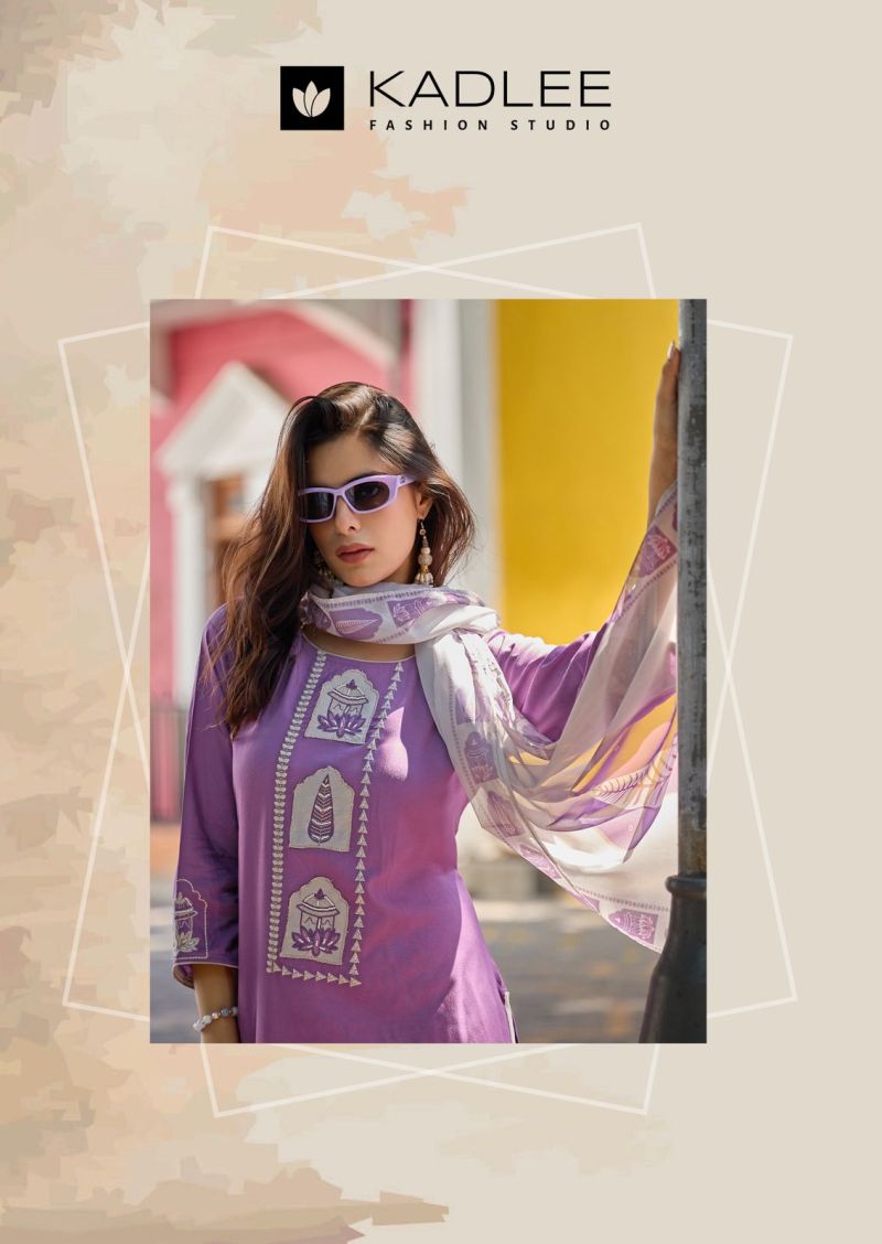 Kadlee Gulmohar Rayon Hand And Thread Work Kurti With Bottom Dupatta Set — Wholesale Kurtis, Kadlee Fashion Studio wholesale from Surat — view 5