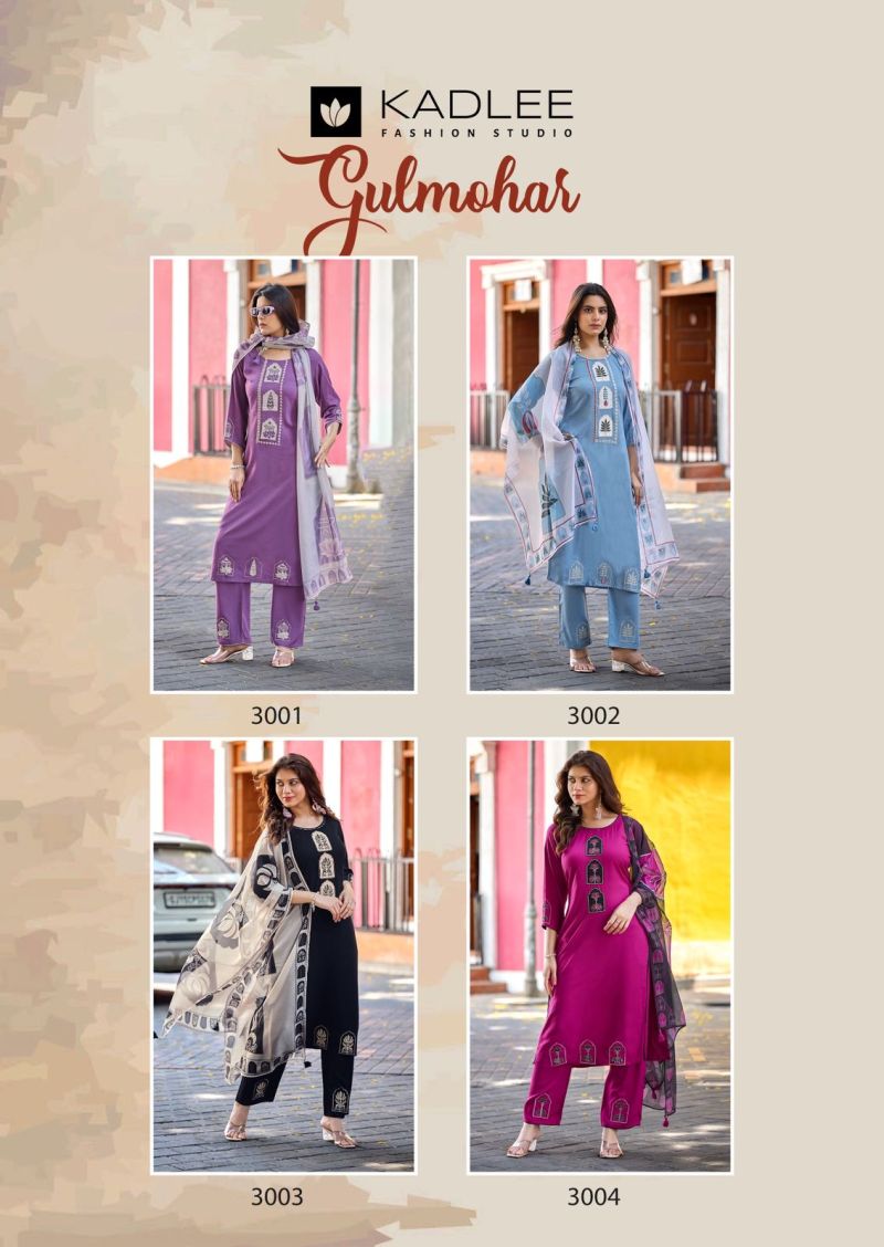 Kadlee Gulmohar Rayon Hand And Thread Work Kurti With Bottom Dupatta Set — Wholesale Kurtis, Kadlee Fashion Studio wholesale from Surat — view 6