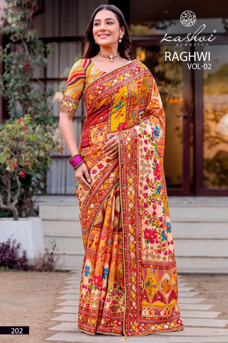 Kashvi Raghwi Vol 2 Chinon Digital Print Beads Work Saree Catalog