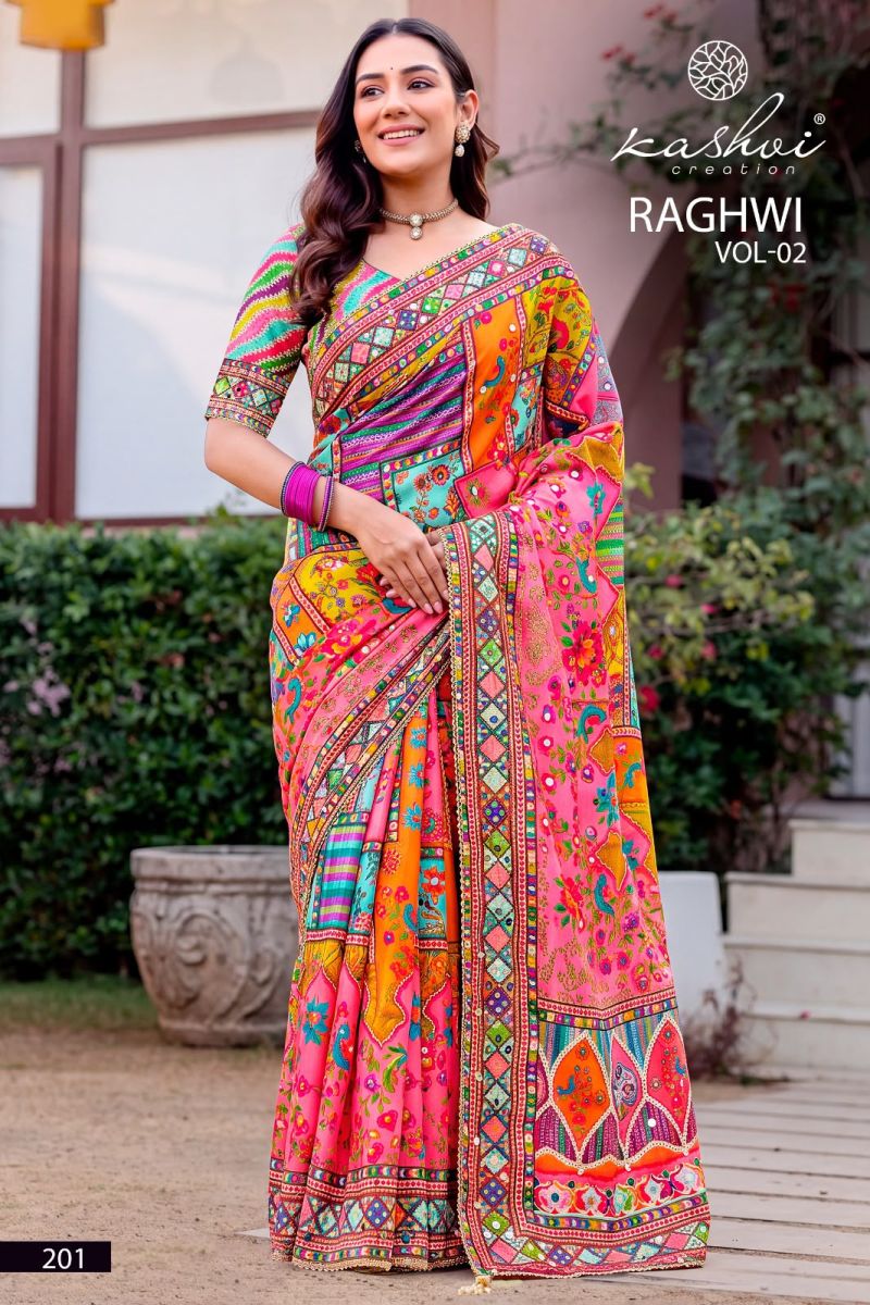 Kashvi Raghwi Vol 2 Chinon Digital Print Beads Work Saree Catalog — Saree, Kashvi Creation wholesale from Surat — view 3
