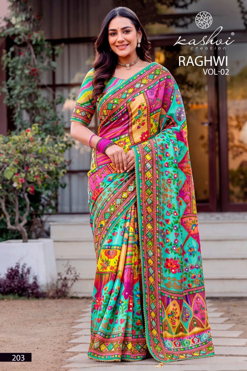 Kashvi Raghwi Vol 2 Chinon Digital Print Beads Work Saree Catalog — Saree, Kashvi Creation wholesale from Surat — view 4