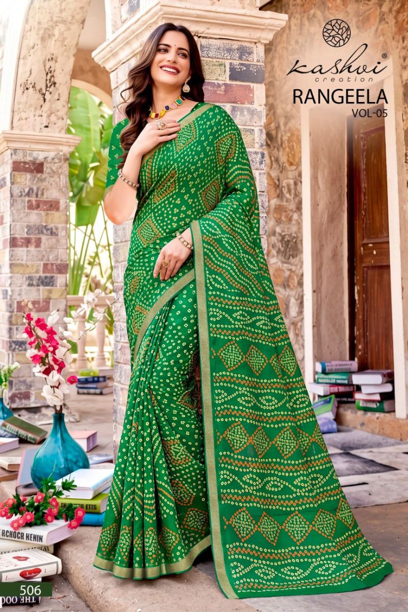 Kashvi Rangeela Vol 5 Dull Moss Printed Saree — Wholesale Sarees, Kashvi Creation wholesale from Surat — Photo 3
