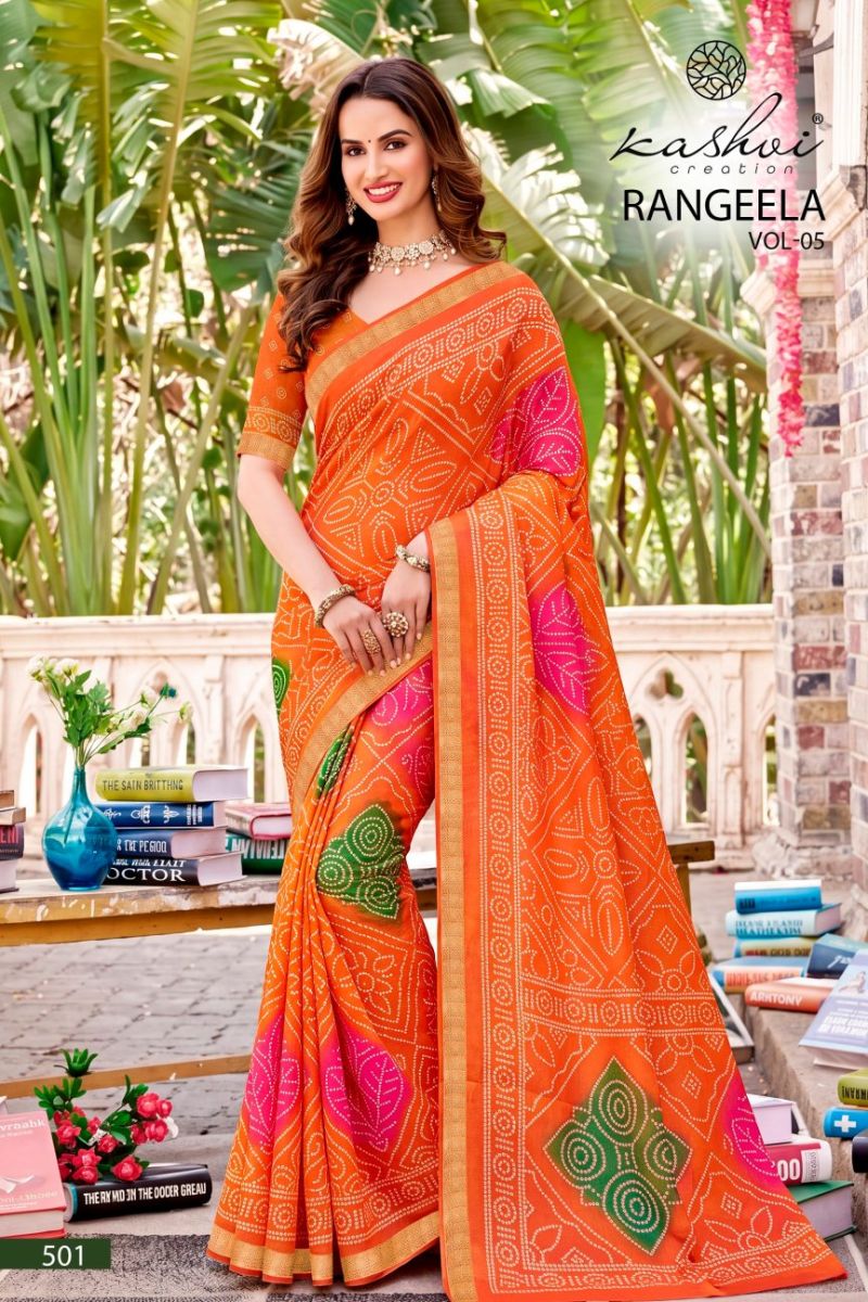 Kashvi Rangeela Vol 5 Dull Moss Printed Saree — Wholesale Sarees, Kashvi Creation wholesale from Surat — Photo 4