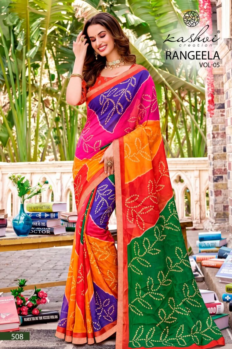 Kashvi Rangeela Vol 5 Dull Moss Printed Saree — Wholesale Sarees, Kashvi Creation wholesale from Surat — Photo 6