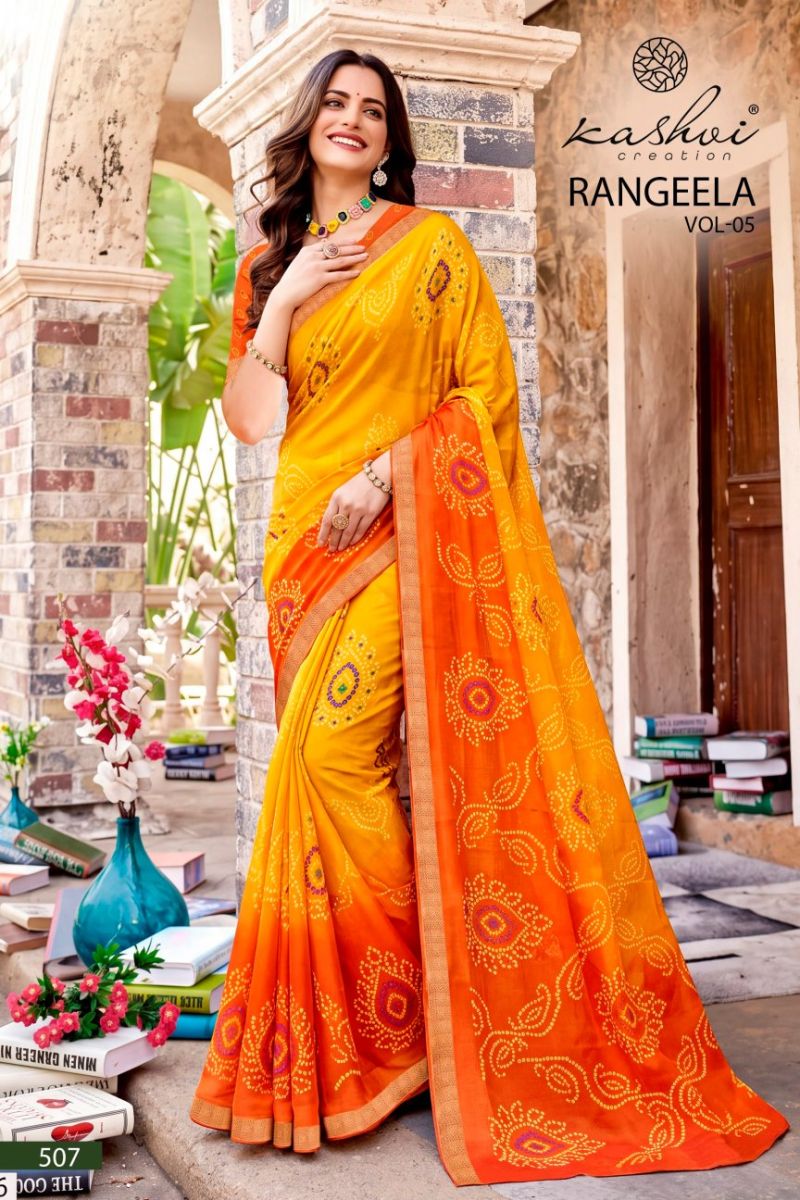 Kashvi Rangeela Vol 5 Dull Moss Printed Saree — Wholesale Sarees, Kashvi Creation wholesale from Surat — Photo 8