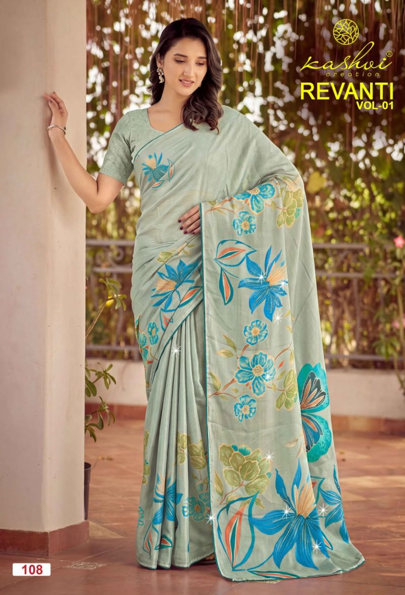 Kashvi Revanti Vol 1 Tesla Digital Printed Saree Collection — Wholesale Sarees, Kashvi Creation wholesale from Surat — Photo 4