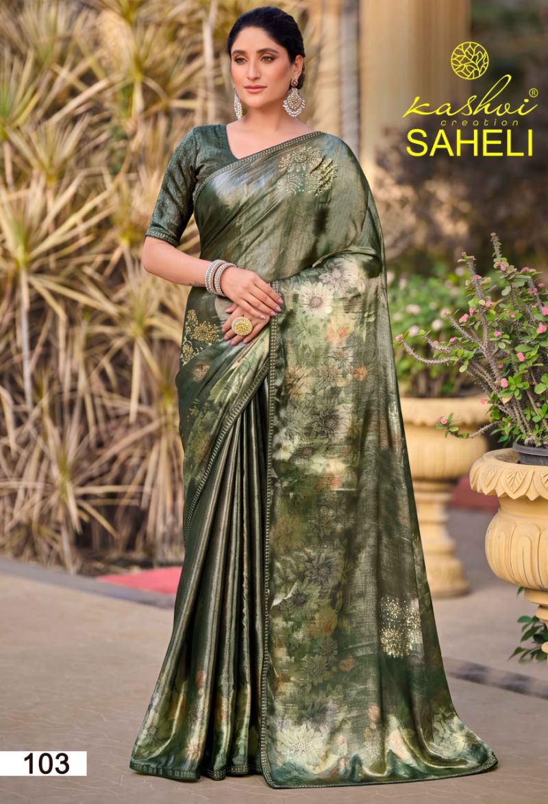 Kashvi Saheli Vol 1 Shine Silk Digital Print With Jharkan Work Saree Catalog — Singles, Kashvi Creation wholesale from Surat — view 2