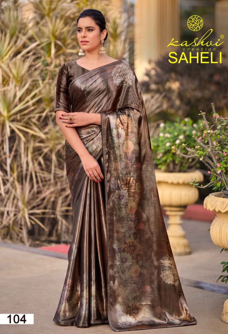 Kashvi Saheli Vol 1 Shine Silk Digital Print With Jharkan Work Saree Catalog — Singles, Kashvi Creation wholesale from Surat — view 6