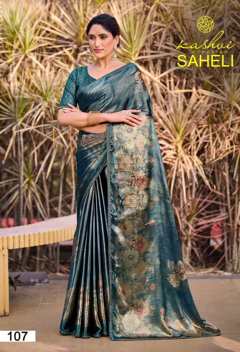 Kashvi Saheli Vol 1 Shine Silk Digital Print With Jharkan Work Saree Catalog