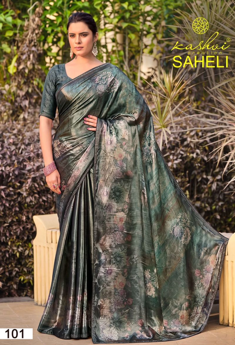 Kashvi Saheli Vol 1 Shine Silk Digital Print With Jharkan Work Saree Catalog — Singles, Kashvi Creation wholesale from Surat — view 7