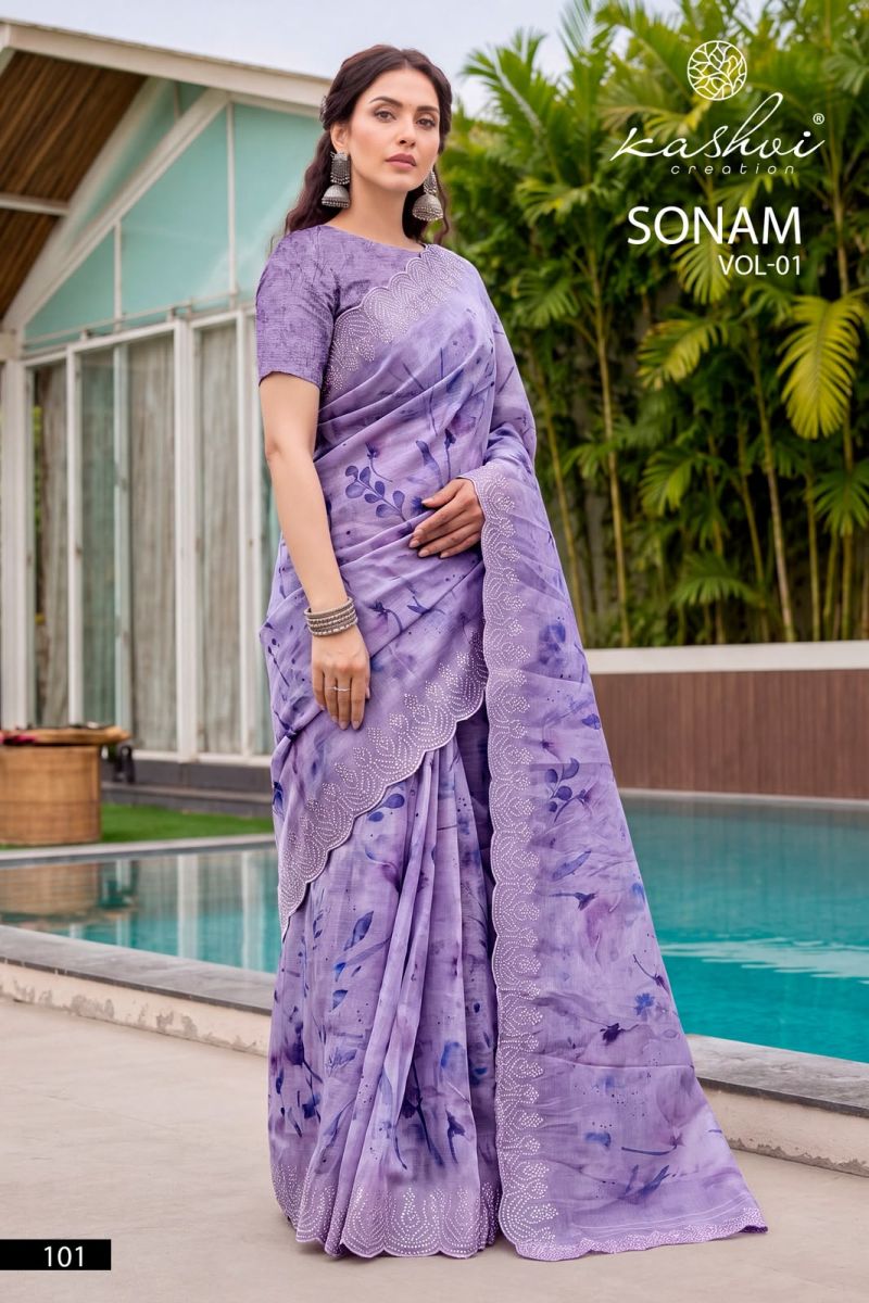 Kashvi Sonam Vol 1 Ice Crush Digital Printed Saree Collection — Wholesale Sarees, Kashvi Creation wholesale from Surat — Photo 3
