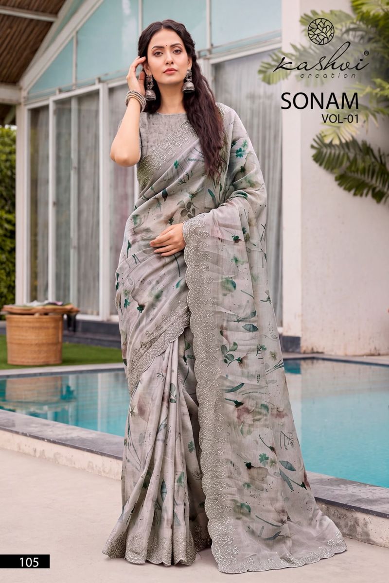 Kashvi Sonam Vol 1 Ice Crush Digital Printed Saree Collection — Wholesale Sarees, Kashvi Creation wholesale from Surat — Photo 6