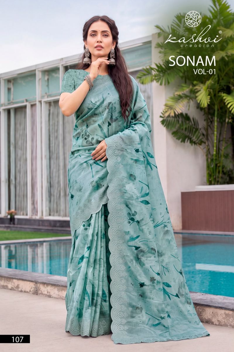 Kashvi Sonam Vol 1 Ice Crush Digital Printed Saree Collection — Wholesale Sarees, Kashvi Creation wholesale from Surat — Photo 4