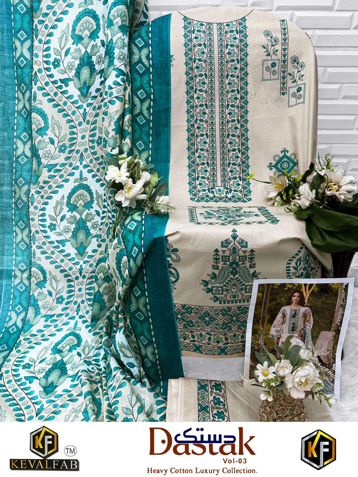 Keval Fab Dastak Vol 3 Lawn Cotton Digital Print Salwar Suit — Wholesale Dress Material, Keval Fab wholesale from Surat — Photo 14