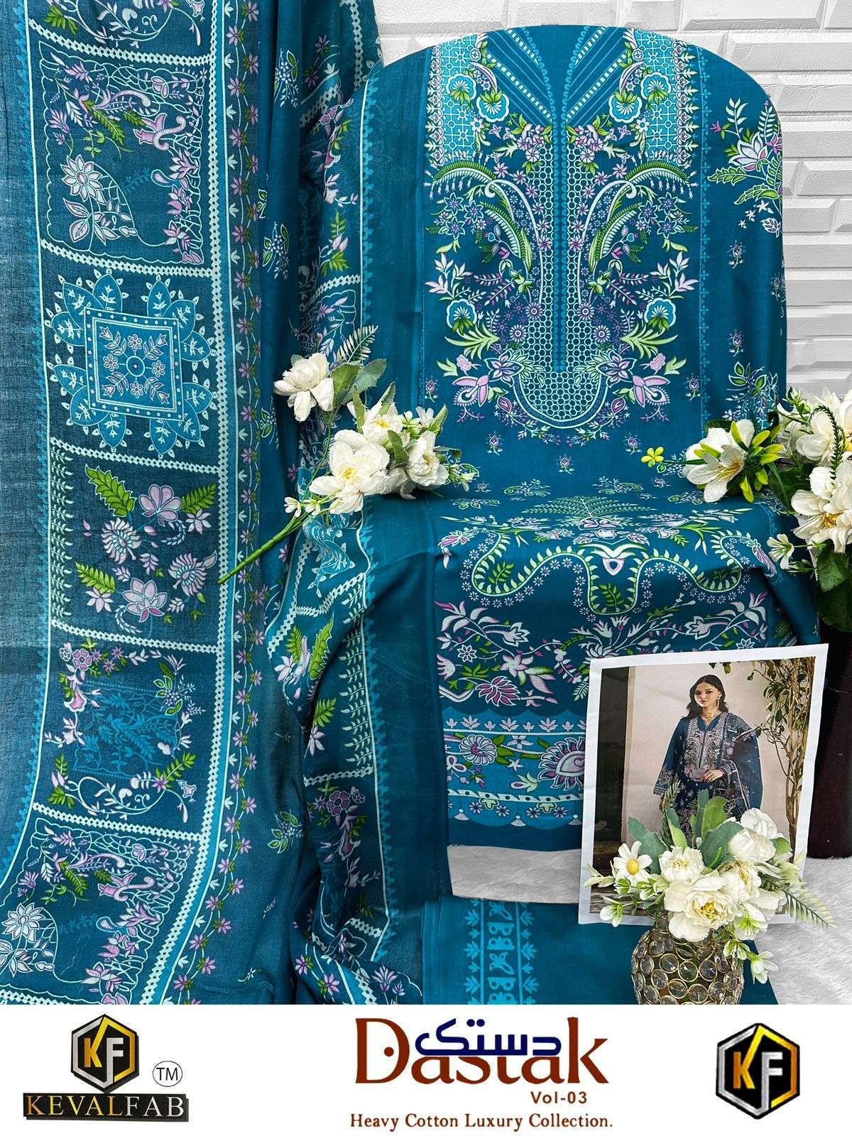 Keval Fab Dastak Vol 3 Lawn Cotton Digital Print Salwar Suit — Wholesale Dress Material, Keval Fab wholesale from Surat — Photo 4