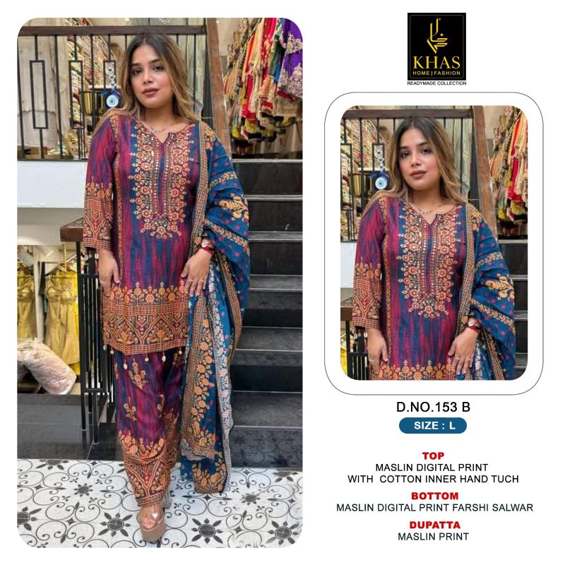 Khas 153 A And B Maslin Digital Print Hand Touch Farshi Salwar Kameez — Wholesale Kurtis, Khash Fashion wholesale from Surat — view 3