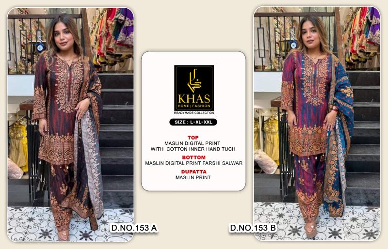 Khas 153 A And B Maslin Digital Print Hand Touch Farshi Salwar Kameez — Wholesale Kurtis, Khash Fashion wholesale from Surat — view 4