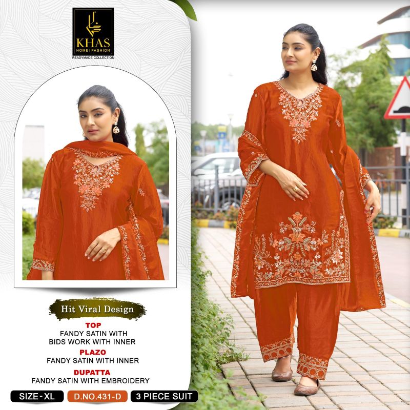 Khas 431 A To D Fandy Satin Beads Work Salwar Kameez Catalog — Wholesale Kurtis wholesale from Surat — view 2