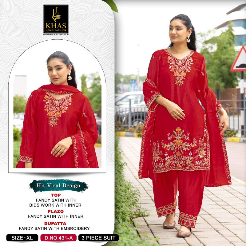 Khas 431 A To D Fandy Satin Beads Work Salwar Kameez Catalog — Wholesale Kurtis wholesale from Surat — view 3