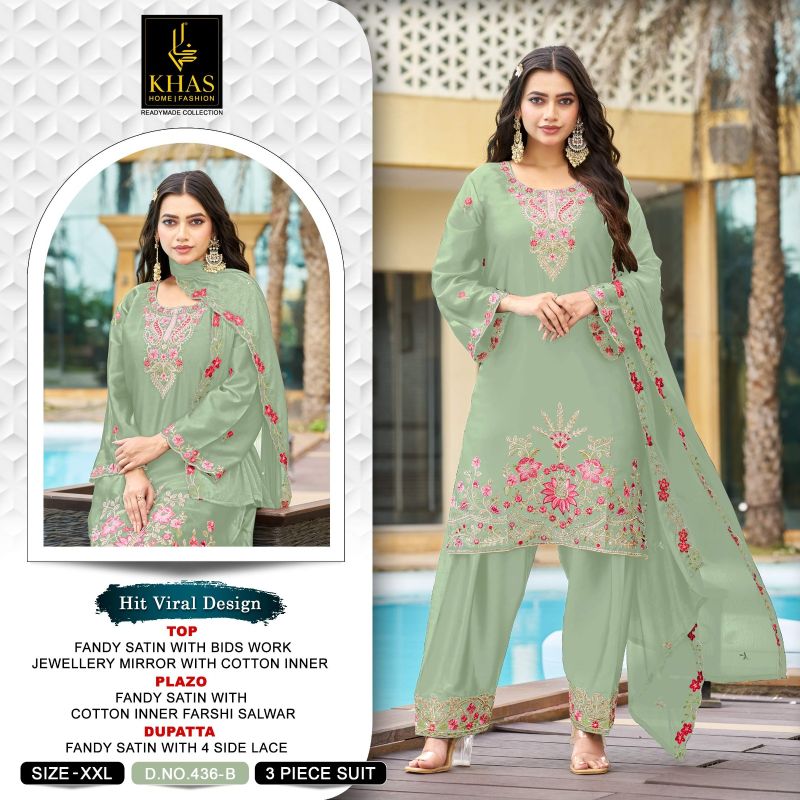 Khas 436 A To C Armani Satin Embroidered Salwar Kameez Collection — Wholesale Salwar Suits, Khash Fashion wholesale from Surat — Photo 2