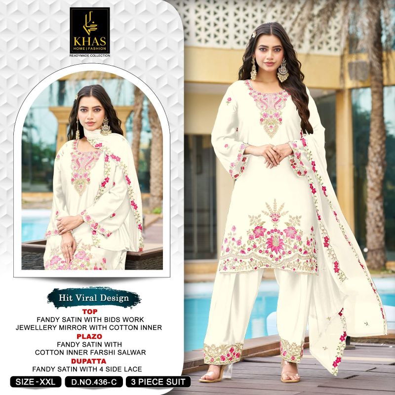 Khas 436 A To C Armani Satin Embroidered Salwar Kameez Collection