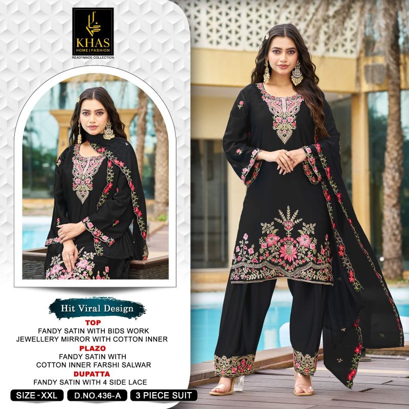 Khas 436 A To C Armani Satin Embroidered Salwar Kameez Collection — Wholesale Salwar Suits, Khash Fashion wholesale from Surat — Photo 4