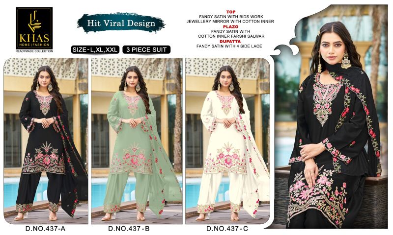 Khas 436 A To C Armani Satin Embroidered Salwar Kameez Collection — Wholesale Salwar Suits, Khash Fashion wholesale from Surat — Photo 3