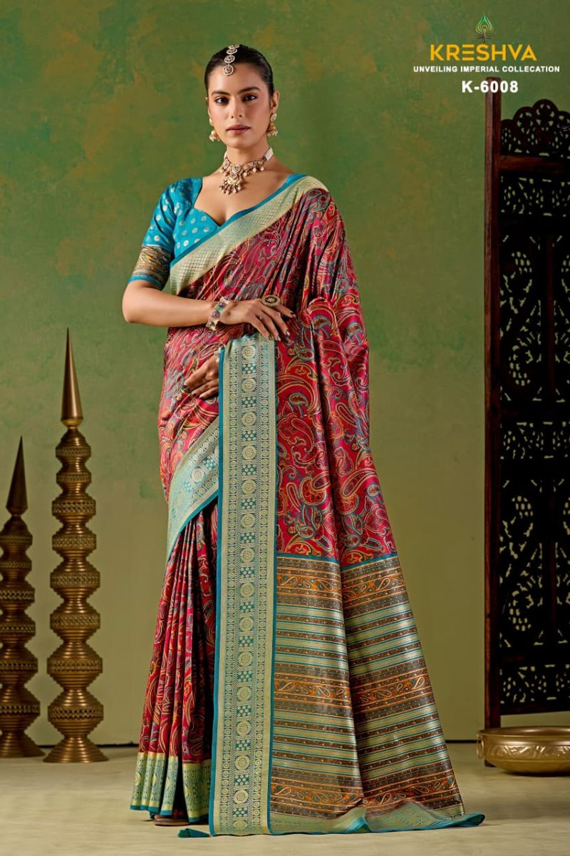 Kreshva Varnika Pv Silk Viscose Weaving Digital Printed Saree Catalog