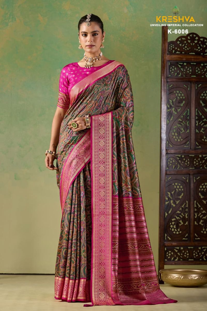 Kreshva Varnika Pv Silk Viscose Weaving Digital Printed Saree Catalog — Saree, Kreshva wholesale from Surat — Photo 4