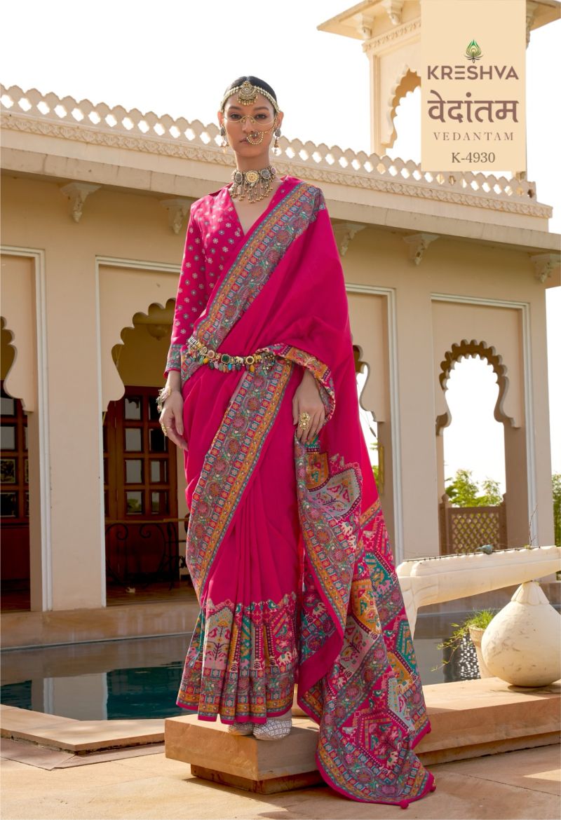 Kreshva Vedantam Mercerized Silk Position Print Designer Saree Catalog — Wholesale Sarees wholesale from Surat — Photo 2