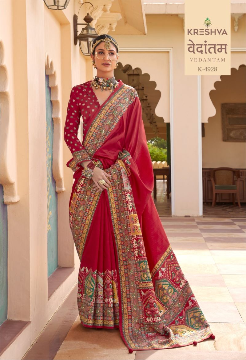 Kreshva Vedantam Mercerized Silk Position Print Designer Saree Catalog — Wholesale Sarees wholesale from Surat — Photo 3