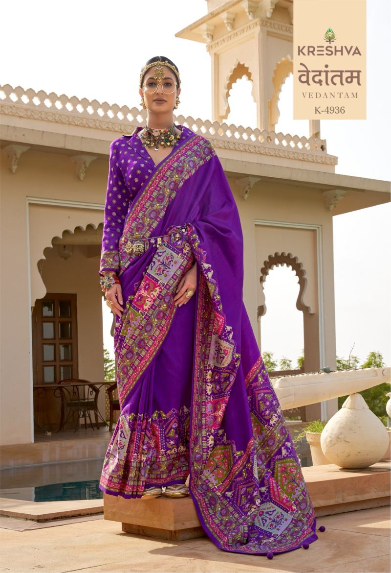 Kreshva Vedantam Mercerized Silk Position Print Designer Saree Catalog — Wholesale Sarees wholesale from Surat — Photo 4