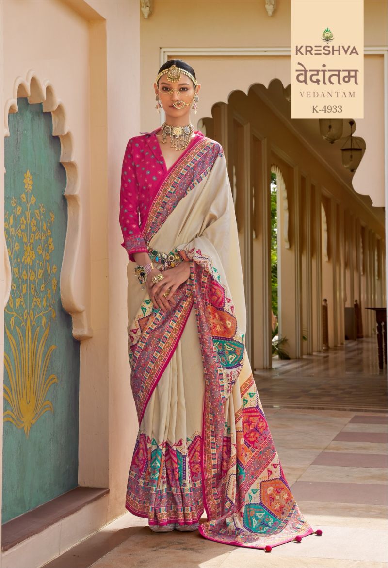 Kreshva Vedantam Mercerized Silk Position Print Designer Saree Catalog — Wholesale Sarees wholesale from Surat — Photo 5