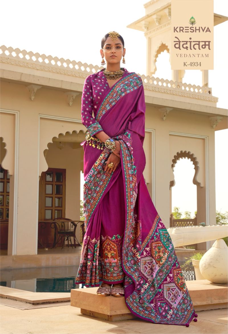 Kreshva Vedantam Mercerized Silk Position Print Designer Saree Catalog
