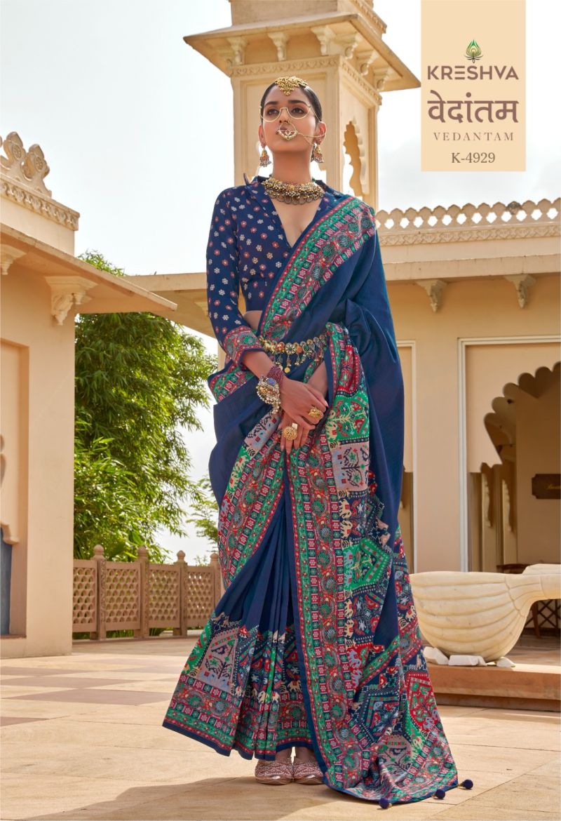 Kreshva Vedantam Mercerized Silk Position Print Designer Saree Catalog — Wholesale Sarees wholesale from Surat — Photo 9