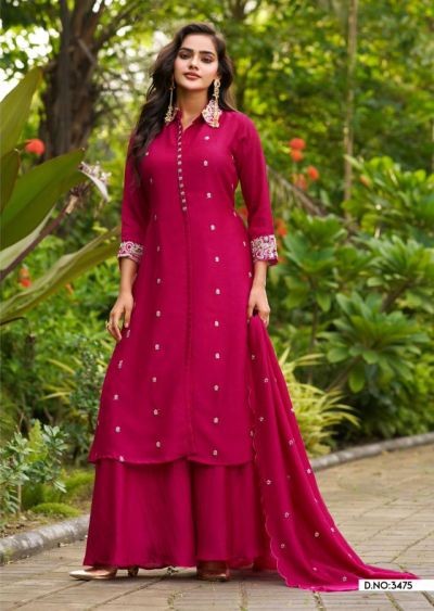 Ladies Flavour 3474 And 3475 Vichitra Hand Work Kurti With Bottom Dupatta Set — Wholesale Kurtis, Ladies Flavour wholesale from Surat — Photo 2