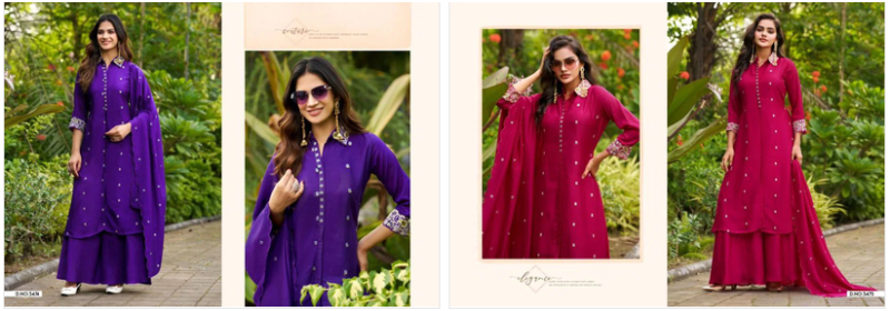 Ladies Flavour 3474 And 3475 Vichitra Hand Work Kurti With Bottom Dupatta Set — Wholesale Kurtis, Ladies Flavour wholesale from Surat — Photo 4