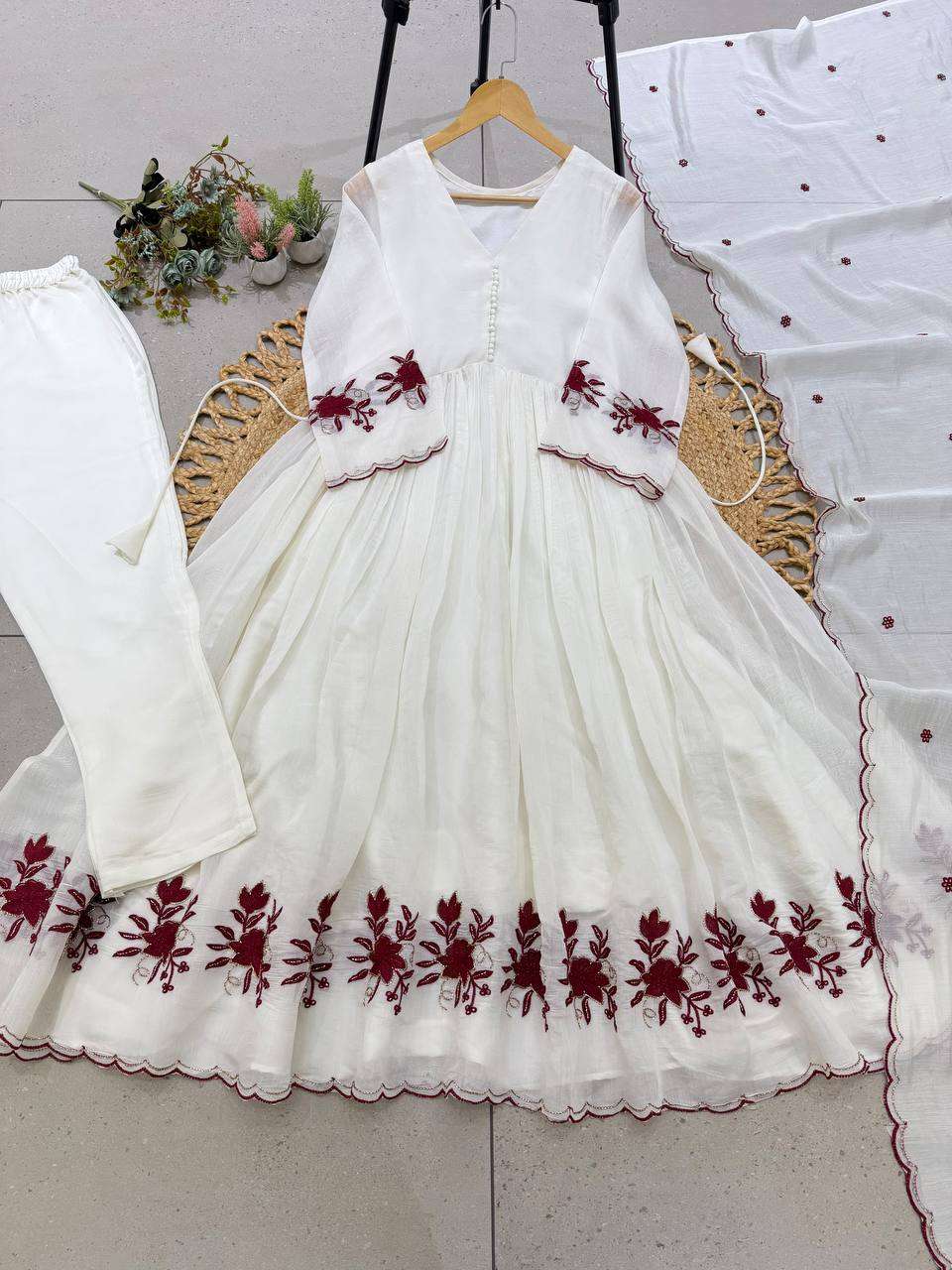 LG 2146 Silk Beautiful Embroidered With Sequence Pipe Worked Gown Pant With Dupatta Set — Wholesale Kurtis, Vardan Ethnic wholesale from Surat — Photo 2