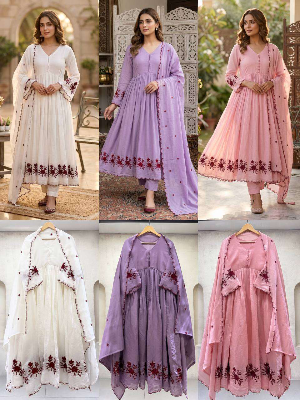 LG 2146 Silk Beautiful Embroidered With Sequence Pipe Worked Gown Pant With Dupatta Set — Wholesale Kurtis, Vardan Ethnic wholesale from Surat — Photo 13