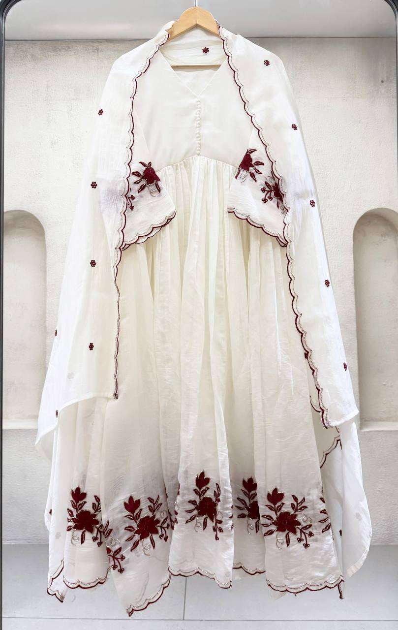 LG 2146 Silk Beautiful Embroidered With Sequence Pipe Worked Gown Pant With Dupatta Set — Wholesale Kurtis, Vardan Ethnic wholesale from Surat — Photo 3