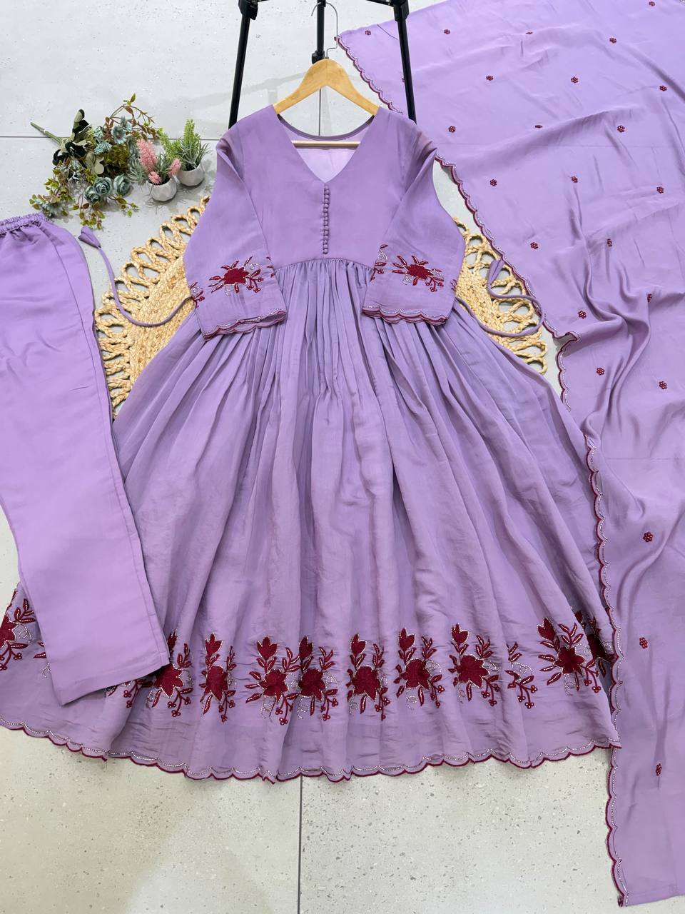 LG 2146 Silk Beautiful Embroidered With Sequence Pipe Worked Gown Pant With Dupatta Set — Wholesale Kurtis, Vardan Ethnic wholesale from Surat — Photo 6