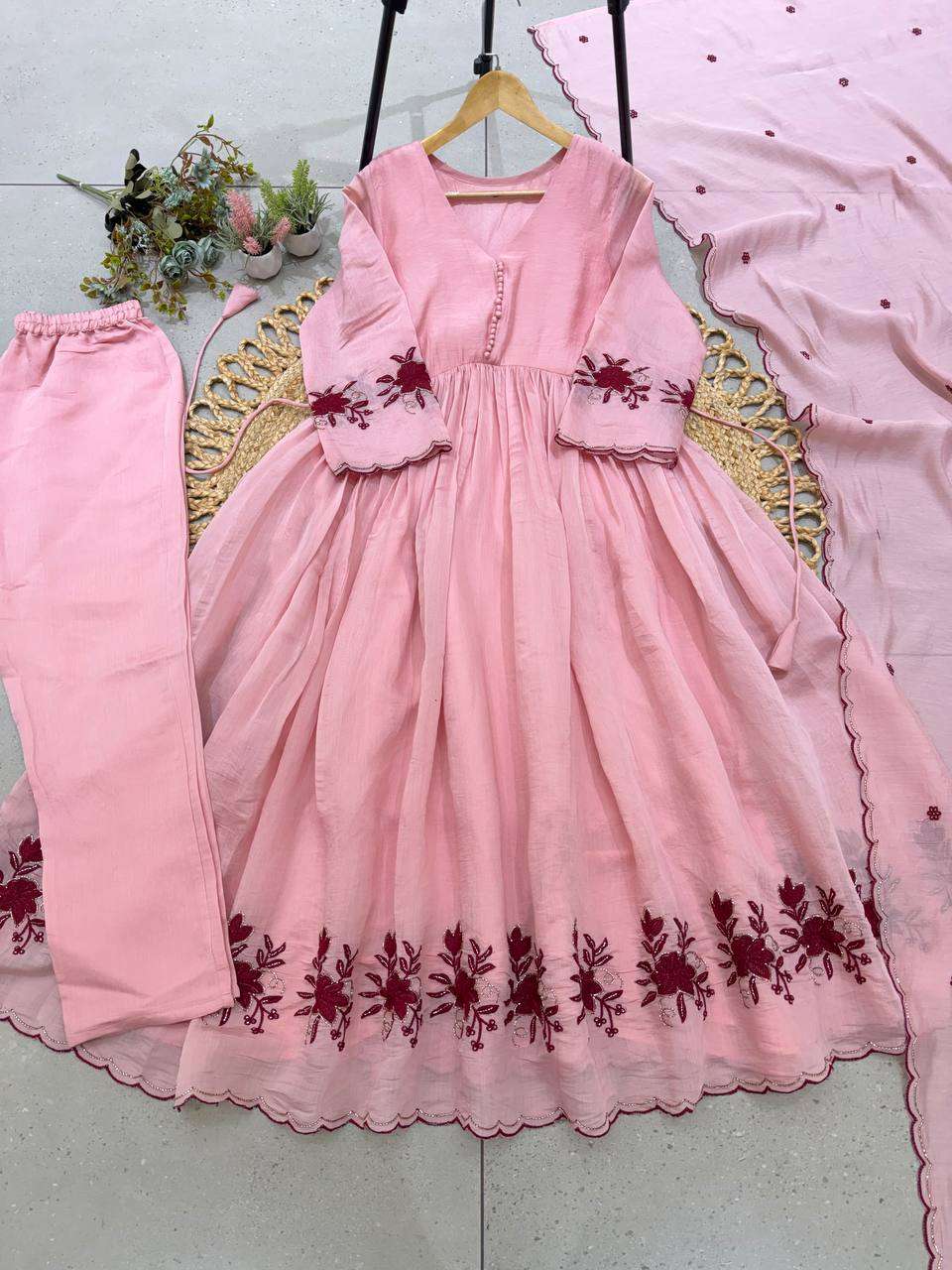 LG 2146 Silk Beautiful Embroidered With Sequence Pipe Worked Gown Pant With Dupatta Set — Wholesale Kurtis, Vardan Ethnic wholesale from Surat — Photo 10