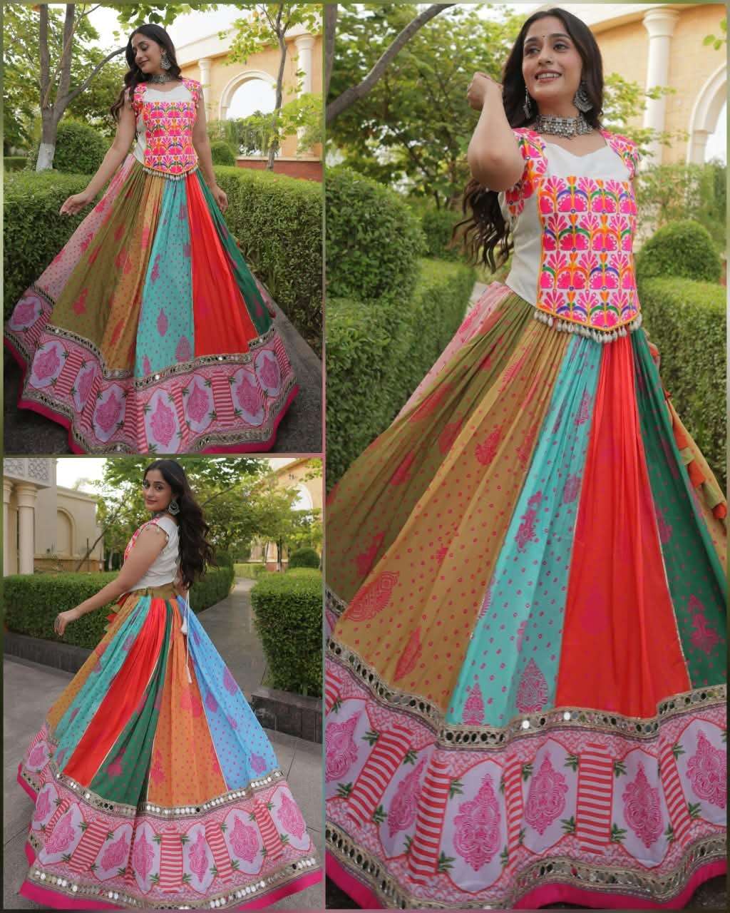 Lw 7186 Cotton Printed Mirror Work Designer Navratri Wear Lehenga Choli Catalog — Wholesale Lehenga, Bandhani Palace wholesale from Surat — view 4