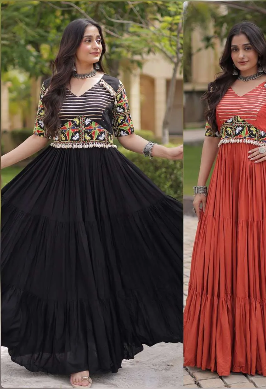 Lw 9354 Rayon Kutchi Designer Work Navratri Wear Special Gown