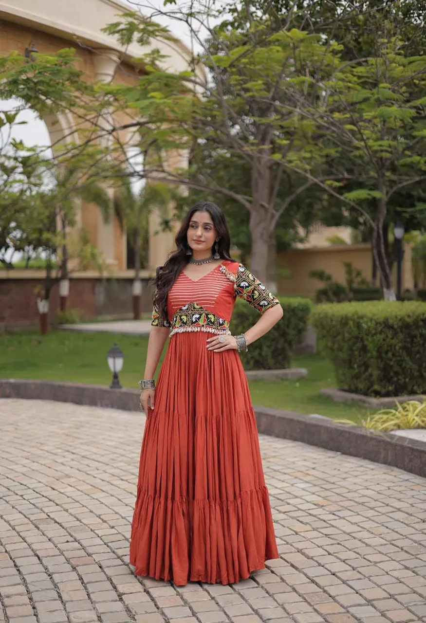 Lw 9354 Rayon Kutchi Designer Work Navratri Wear Special Gown — Wholesale Lehenga, Vardan Ethnic wholesale from Surat — Photo 5