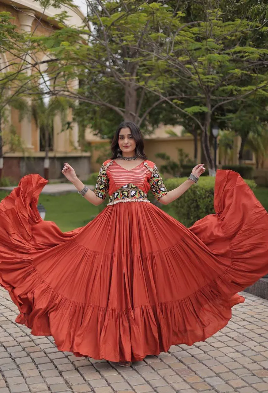 Lw 9354 Rayon Kutchi Designer Work Navratri Wear Special Gown — Wholesale Lehenga, Vardan Ethnic wholesale from Surat — Photo 6