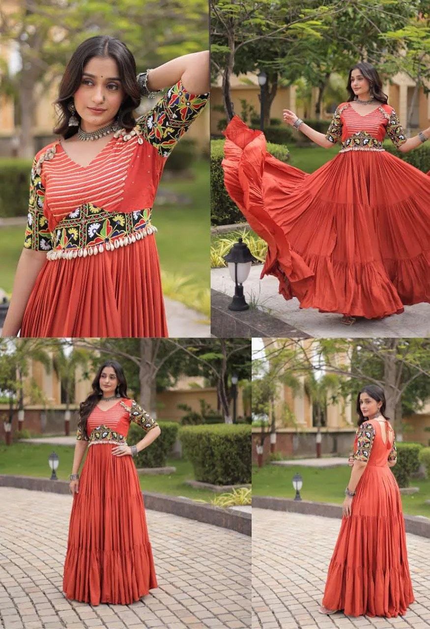 Lw 9354 Rayon Kutchi Designer Work Navratri Wear Special Gown — Wholesale Lehenga, Vardan Ethnic wholesale from Surat — Photo 9