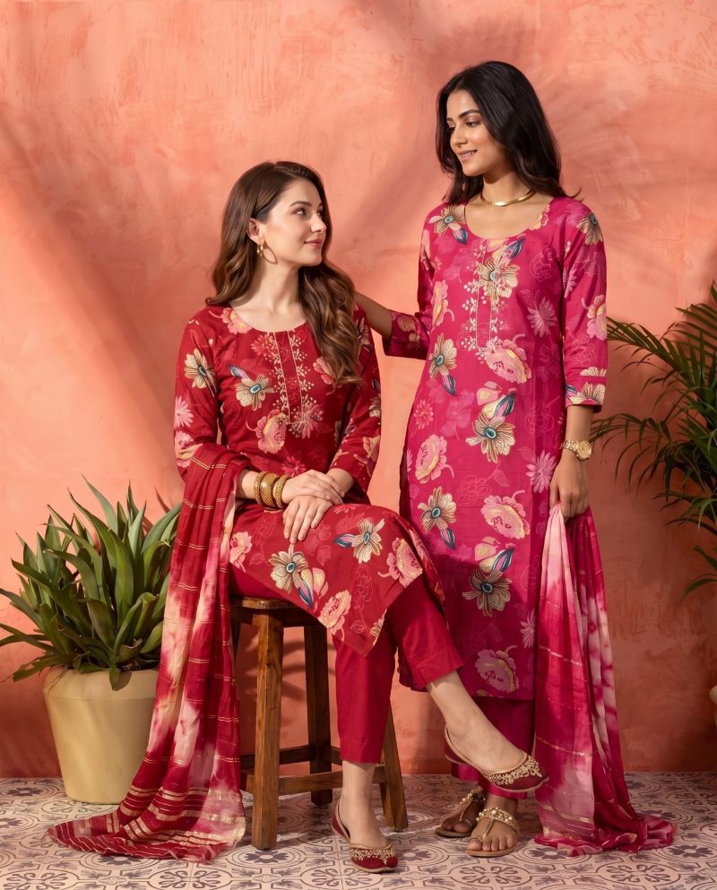 Naisha K 1229 Vatican Discharge Print Manual Work Kurti WIth Bottom Dupatta Set — Wholesale Kurtis, Naisha wholesale from Surat — Photo 2