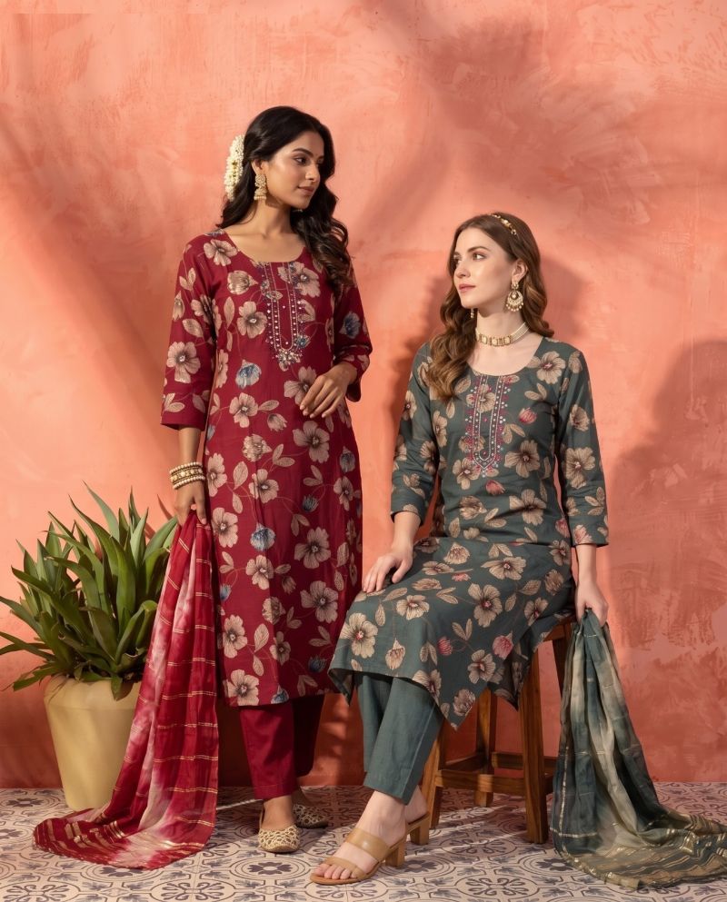 Naisha K 1229 Vatican Discharge Print Manual Work Kurti WIth Bottom Dupatta Set — Wholesale Kurtis, Naisha wholesale from Surat — Photo 4