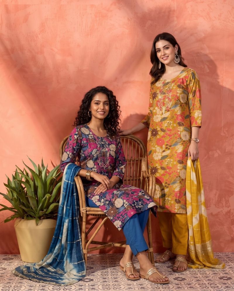 Naisha K 1229 Vatican Discharge Print Manual Work Kurti WIth Bottom Dupatta Set — Wholesale Kurtis, Naisha wholesale from Surat — Photo 5